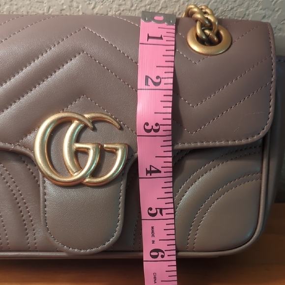 GG Taupe Leather Shoulder Bag with Gold Chain - Picture 9 of 10